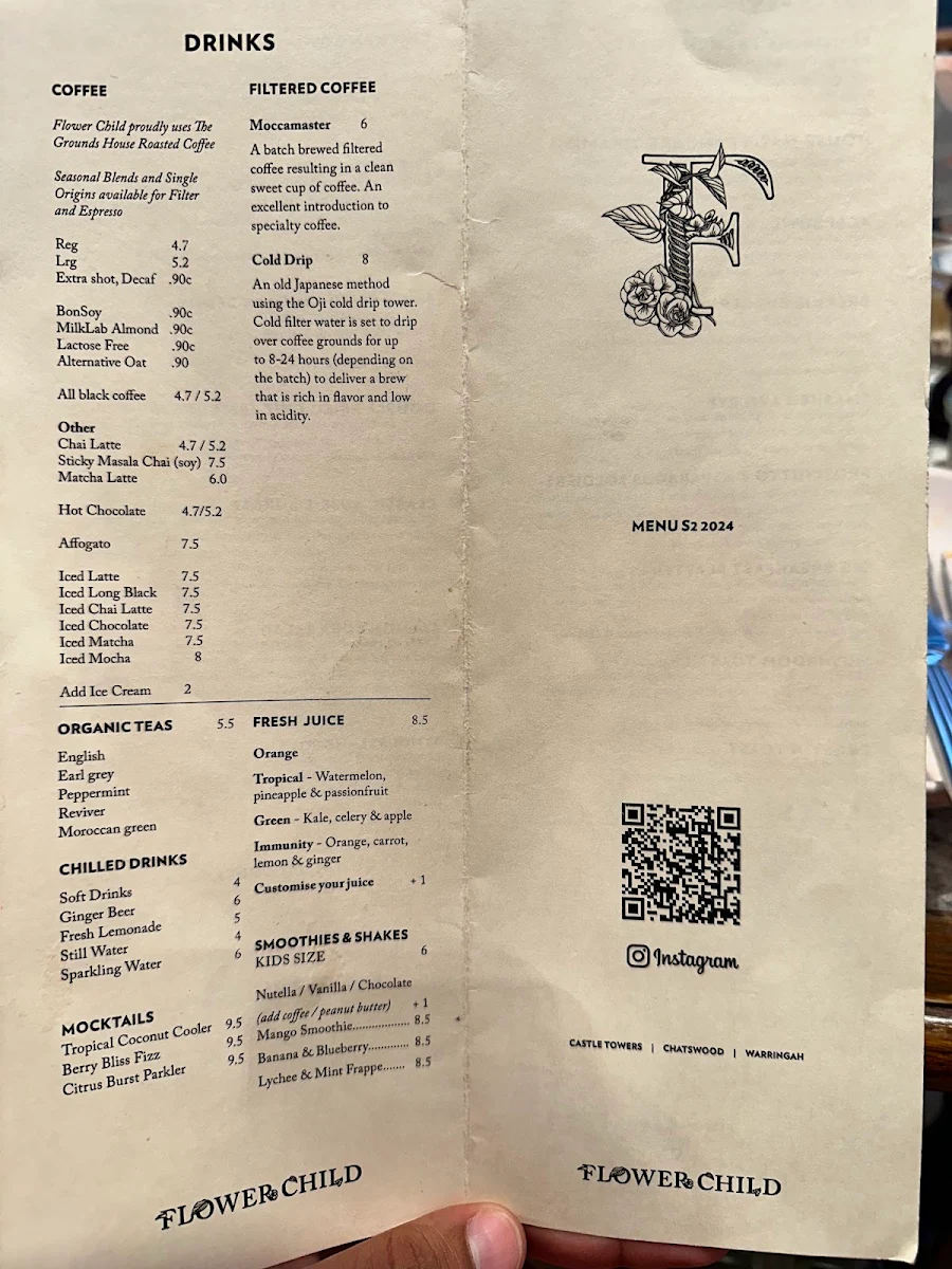 Menu, Flower Child Cafe Castle Towers