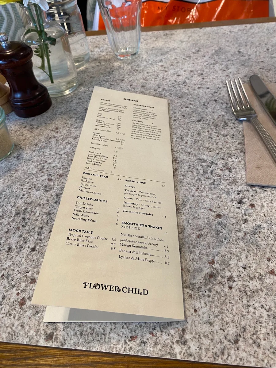 Menu, Flower Child Cafe Castle Towers