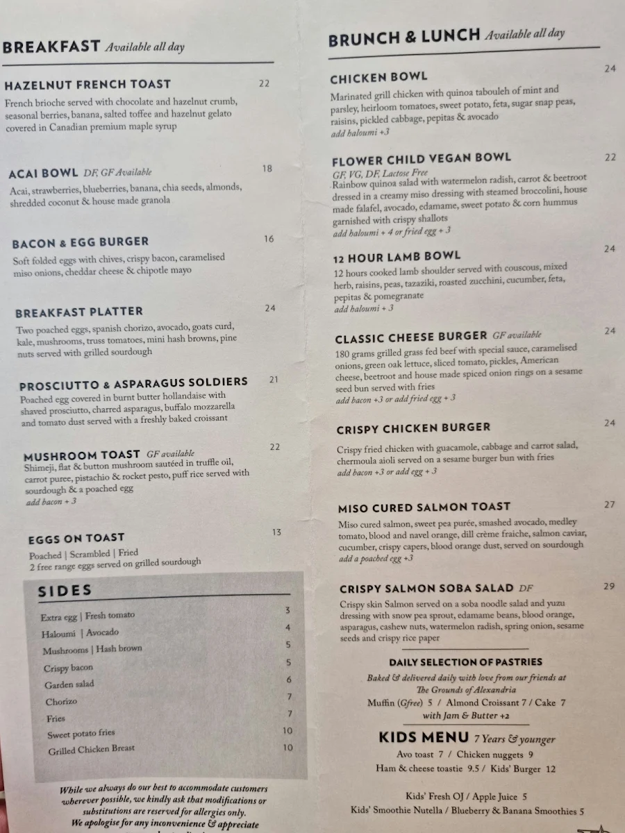 Menu, Flower Child Cafe Castle Towers