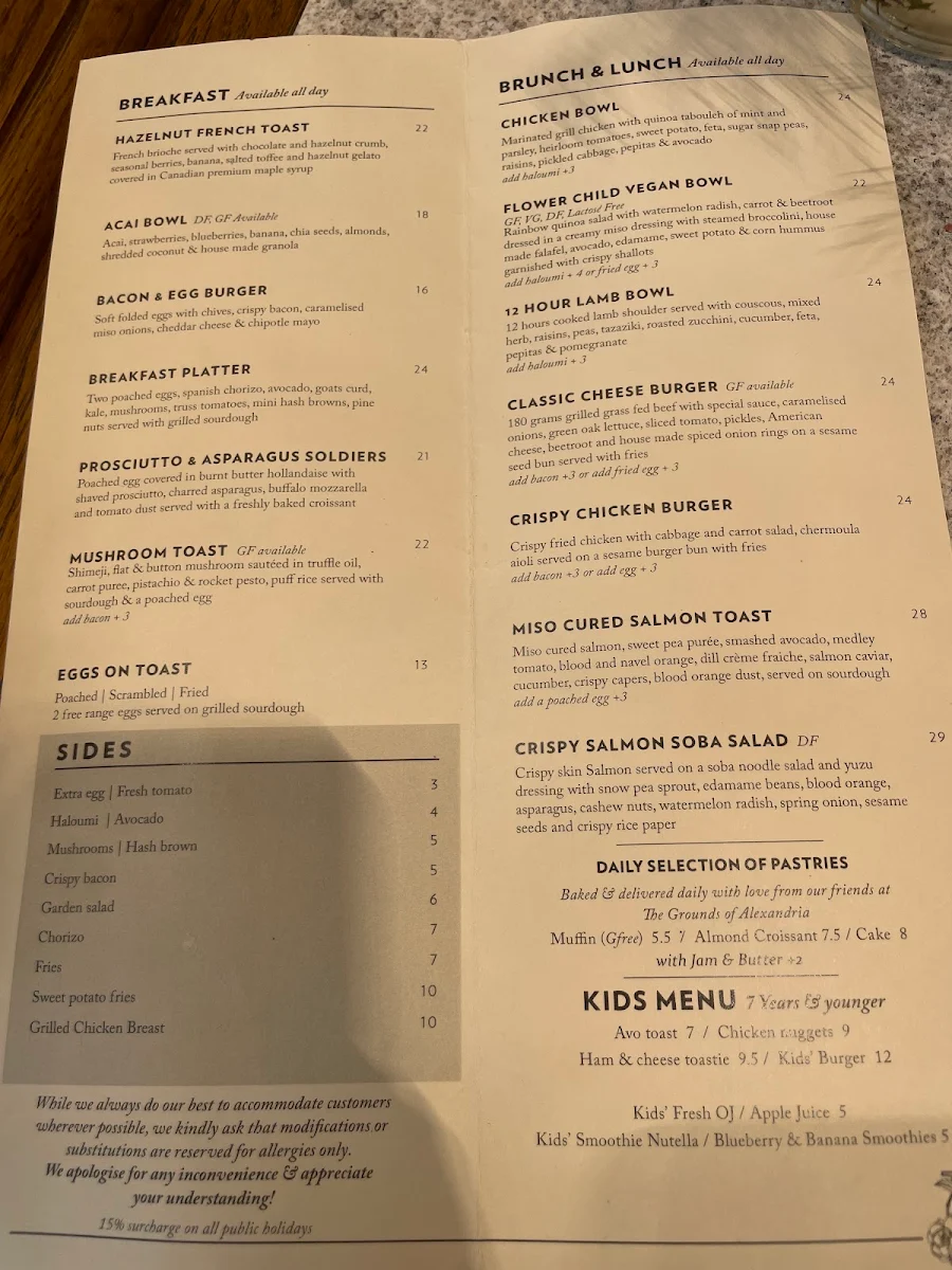 Menu, Flower Child Cafe Castle Towers