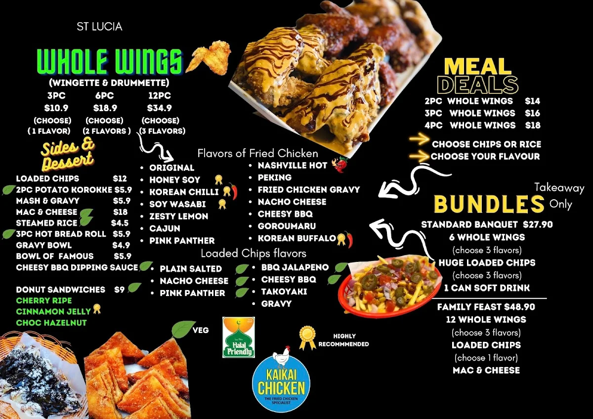 Menu, KaiKai Chicken St Lucia