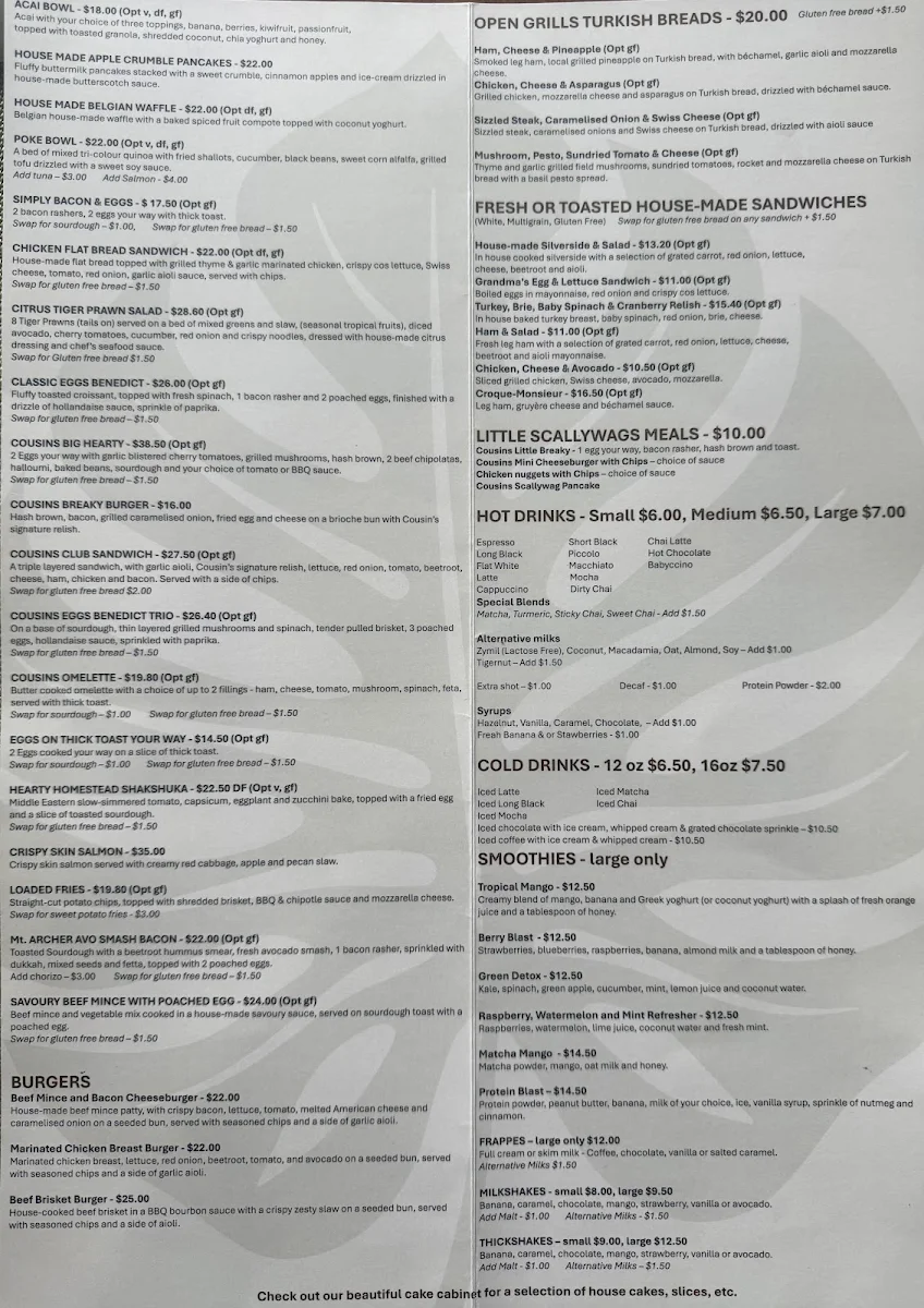 Menu, Cousins On William