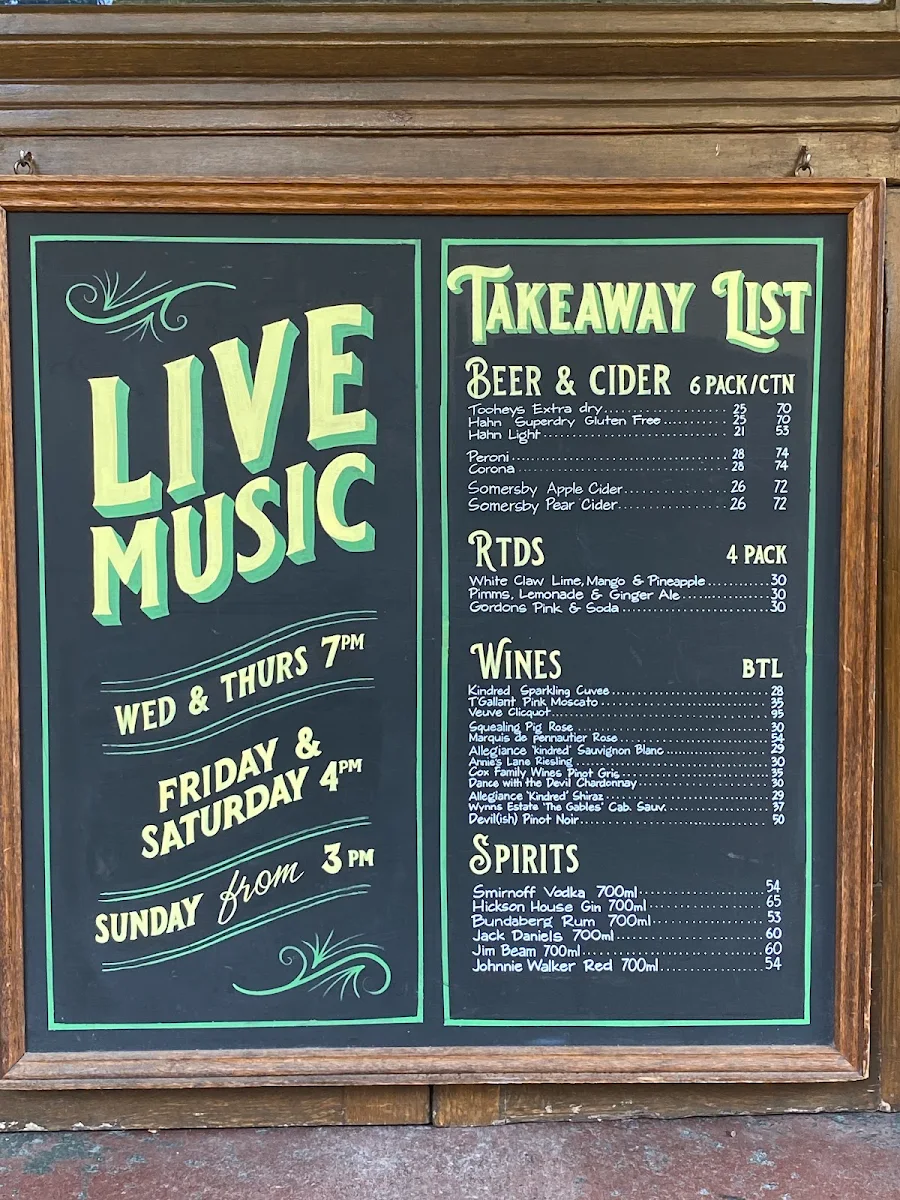 Menu, Fortune of War - Sydney's Oldest Pub