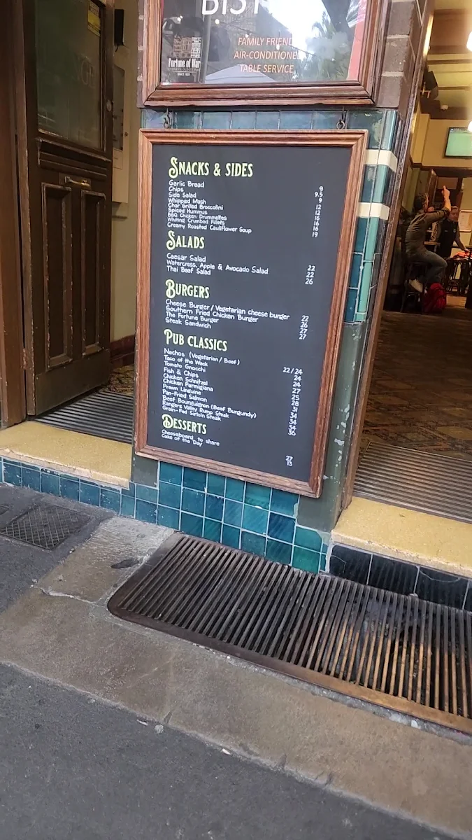 Menu, Fortune of War - Sydney's Oldest Pub