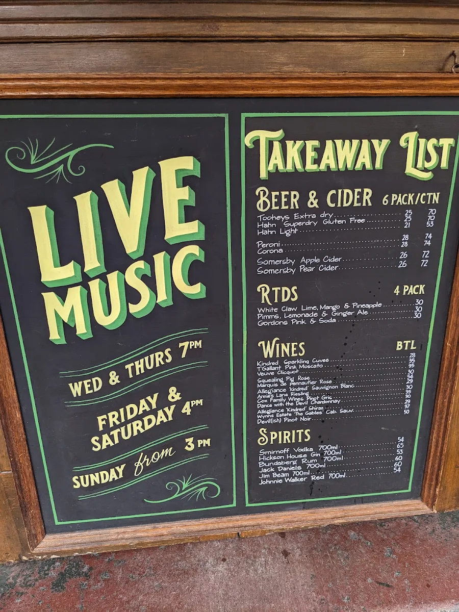 Menu, Fortune of War - Sydney's Oldest Pub