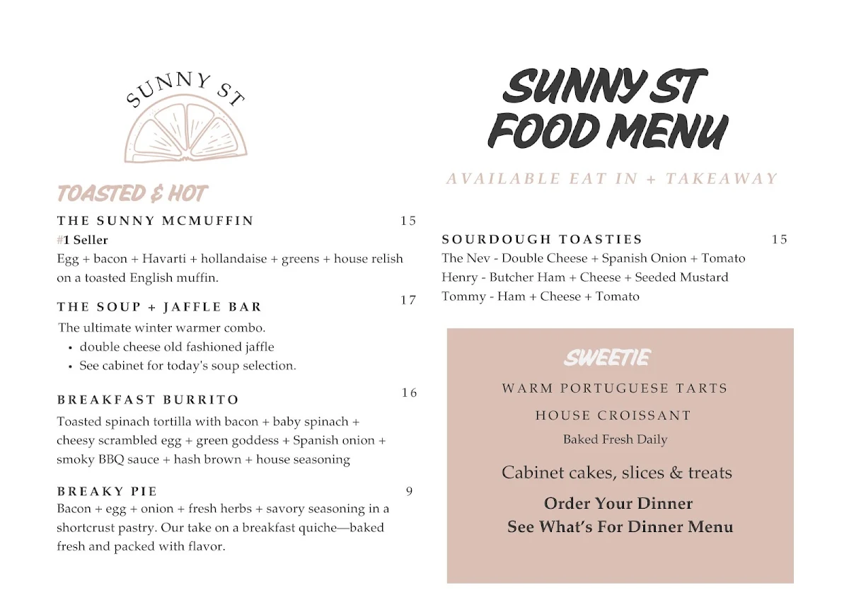 Menu, Sunny Street