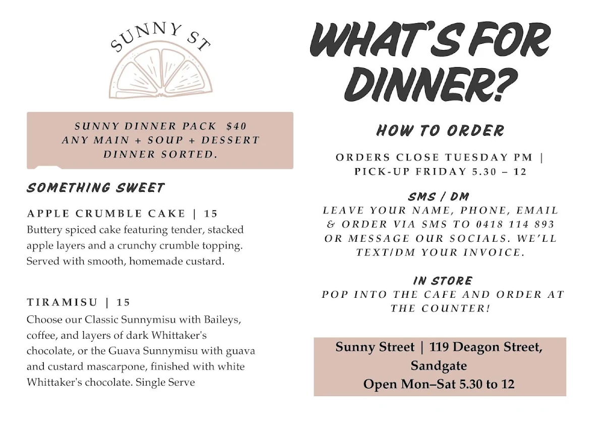 Menu, Sunny Street
