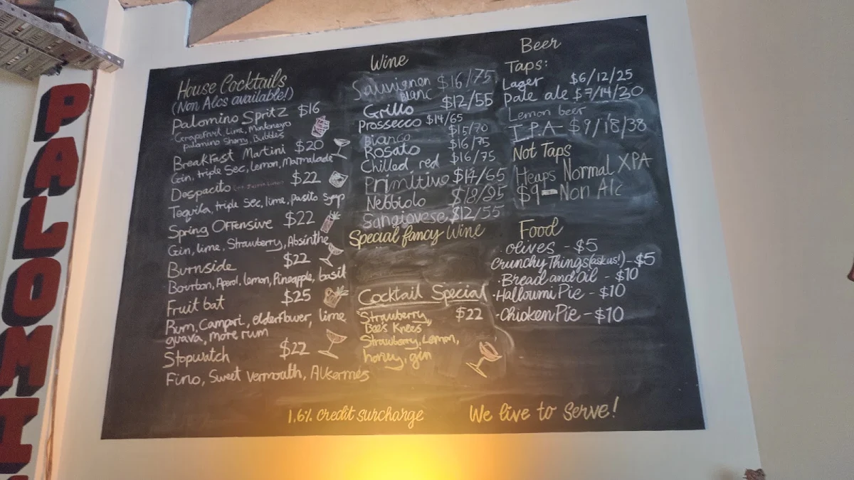 Menu, Palomino Bar | Brunswick