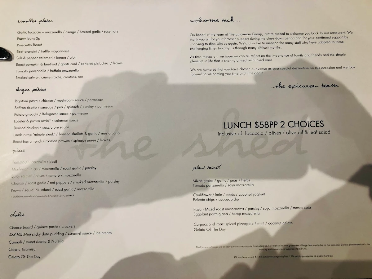 Menu, The Epicurean Cafe
