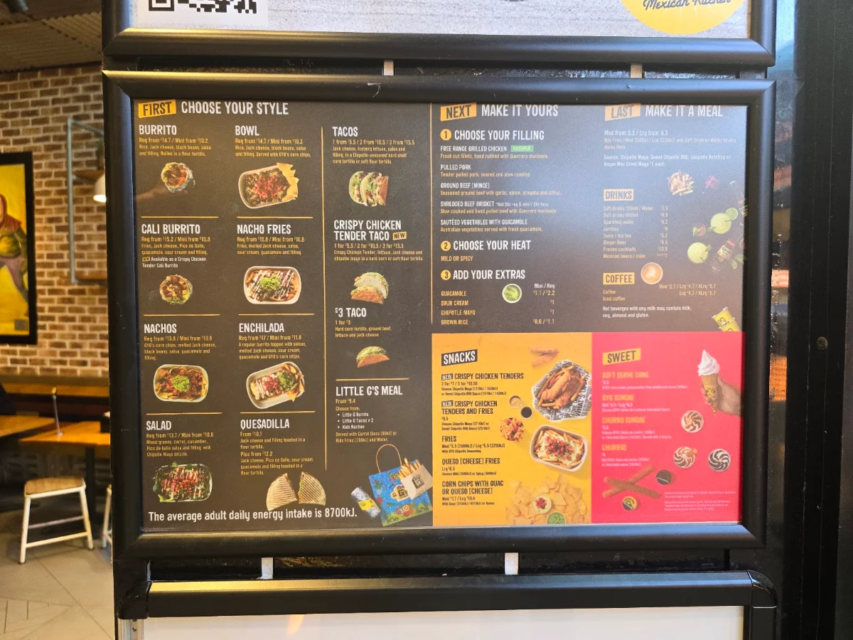 Menu, Guzman y Gomez - Cockburn