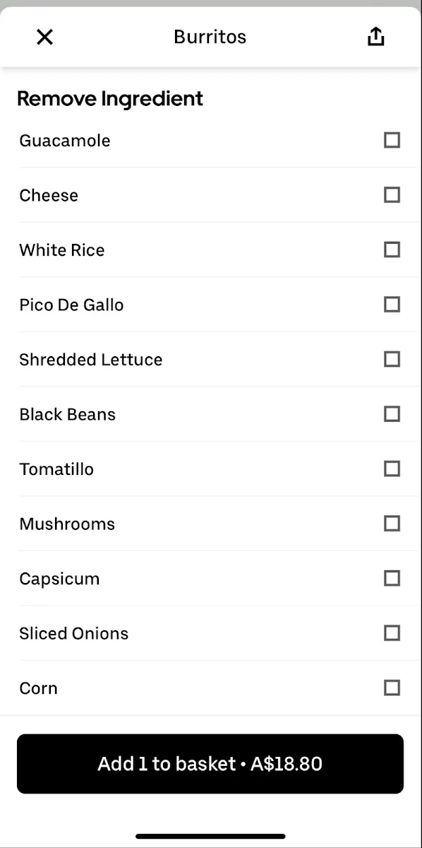 Menu, Guzman y Gomez - Cockburn