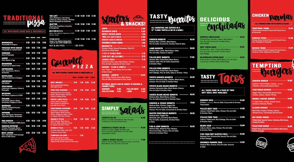 Menu, Seven Star Pizza & Kitchen Greensborough