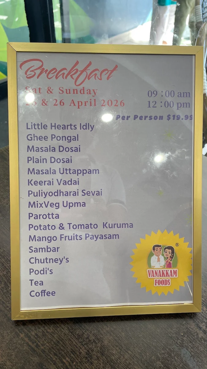 Menu, Vanakkam Foods