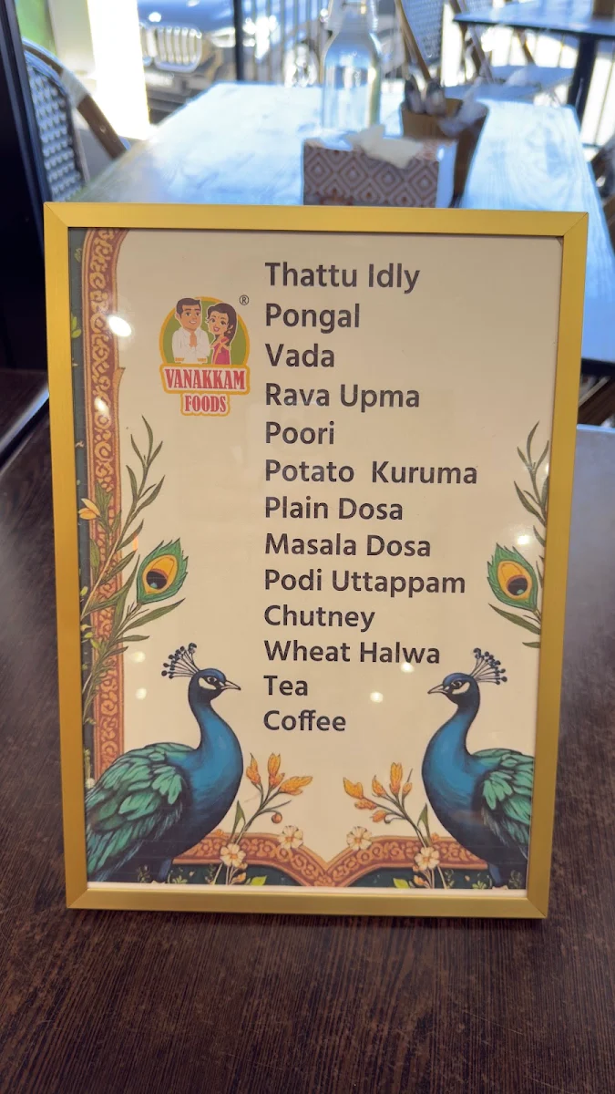 Menu, Vanakkam Foods