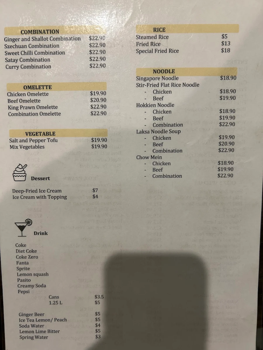 Menu, Golden Corner Asian Restaurant