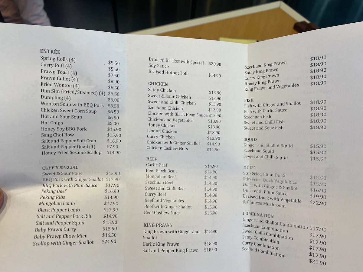 Menu, Golden Corner Asian Restaurant