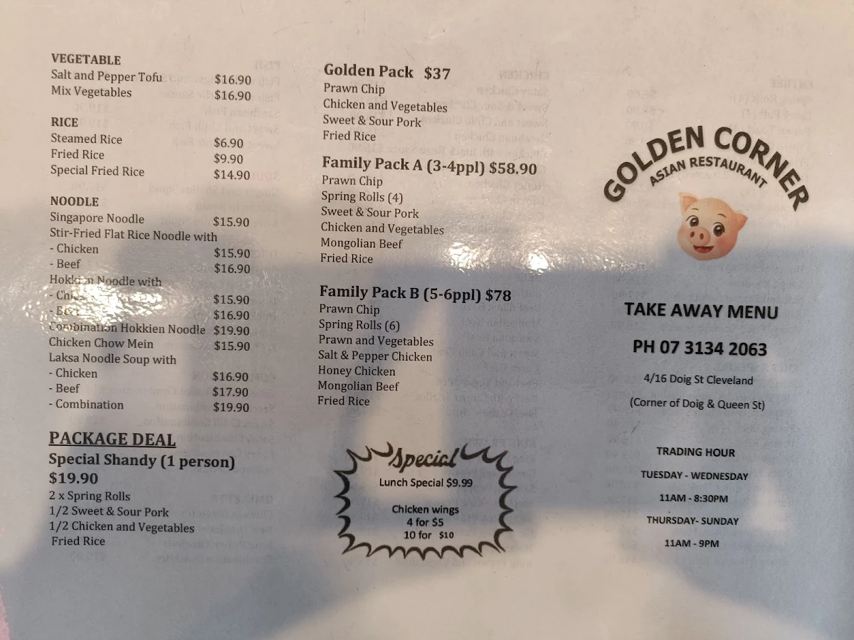 Menu, Golden Corner Asian Restaurant