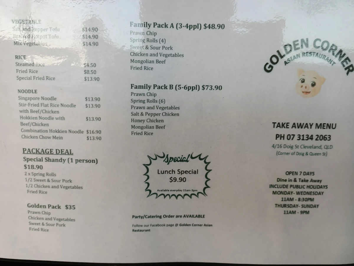 Menu, Golden Corner Asian Restaurant