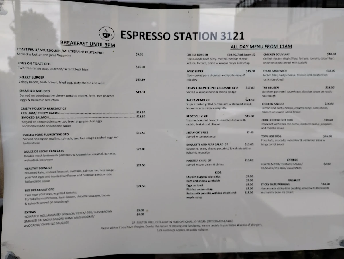 Menu, Espresso Station 3121