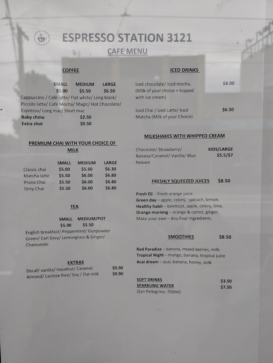 Menu, Espresso Station 3121
