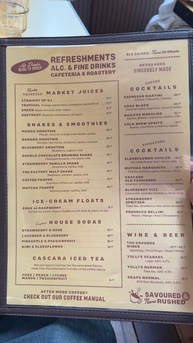 Menu, The Grounds Coffee Factory