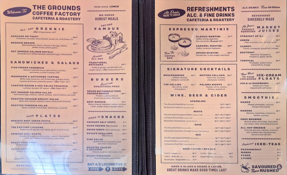 Menu, The Grounds Coffee Factory