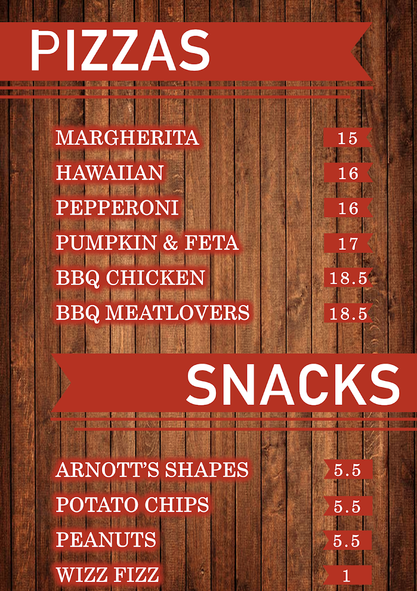 Menu, DT's Hotel