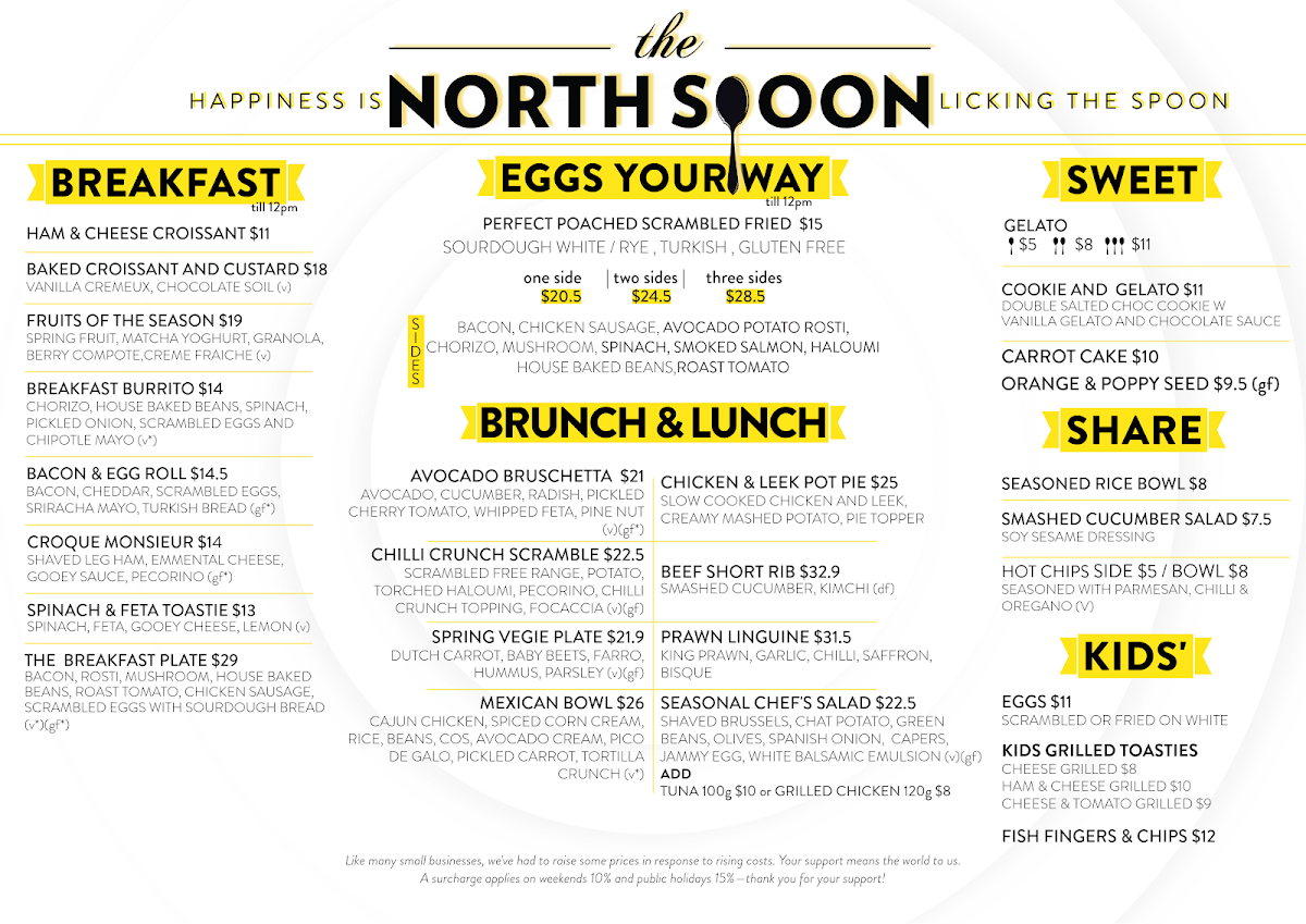 Menu, The North Spoon
