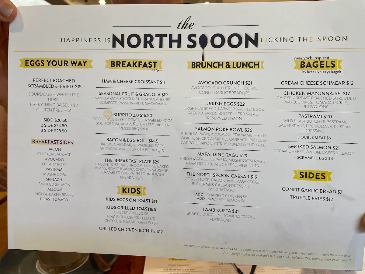 Menu, The North Spoon