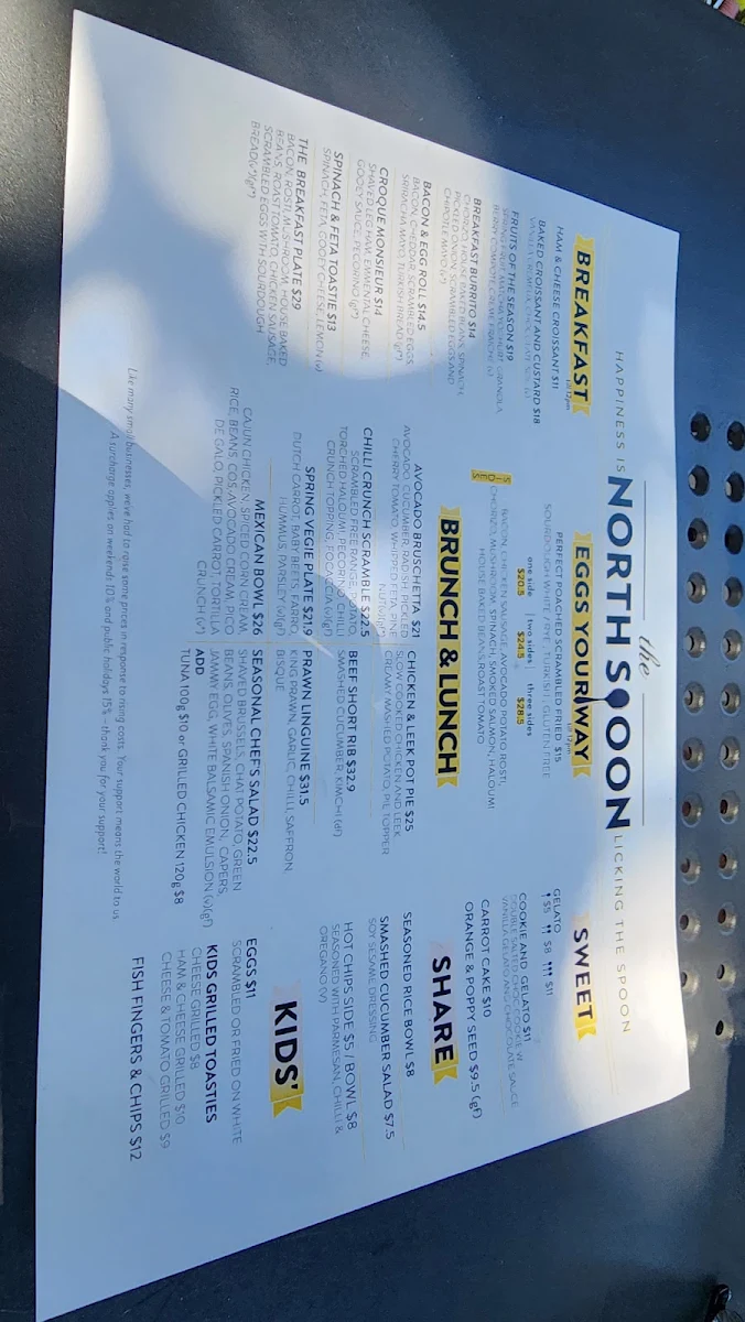 Menu, The North Spoon
