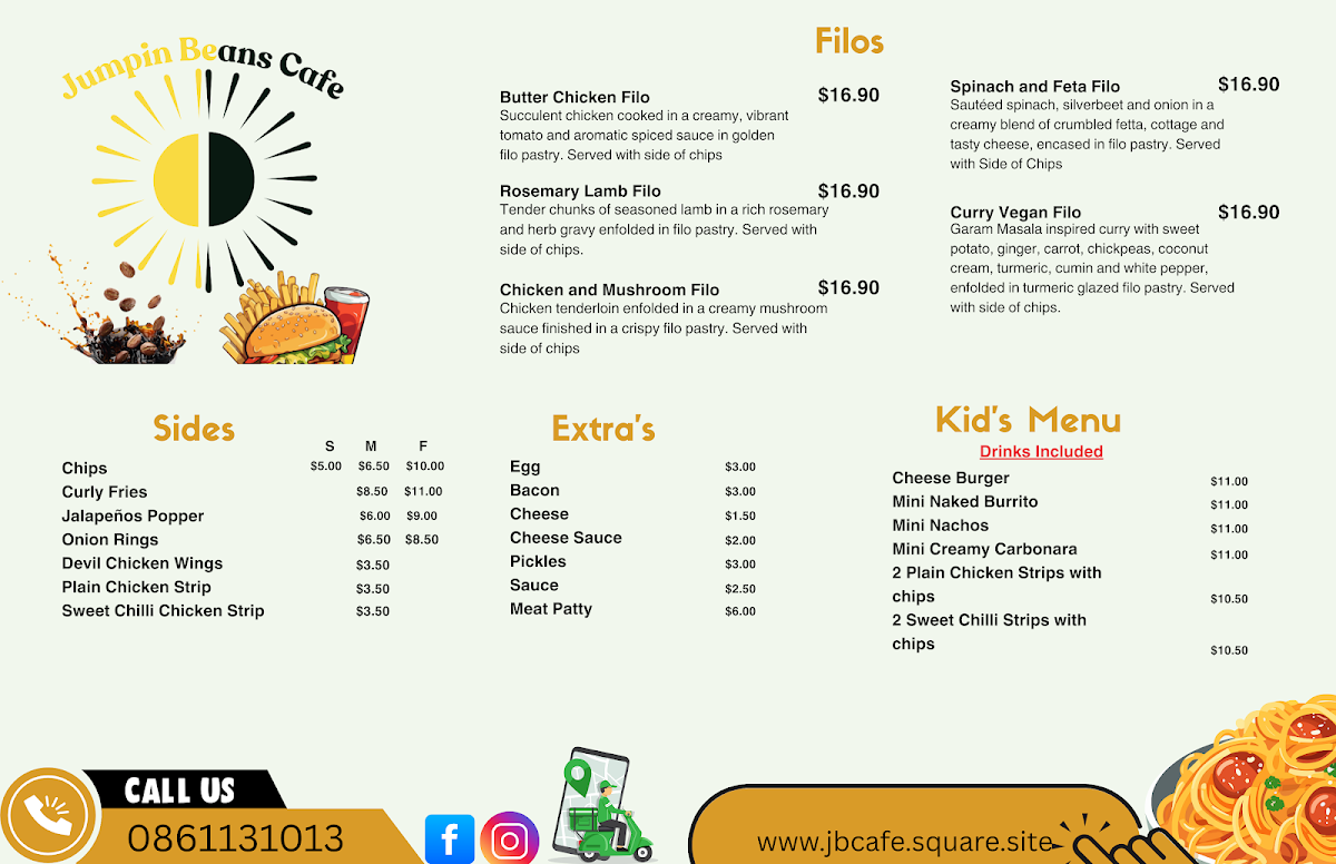 Menu, Jumpin Beans Cafe, Welshpool