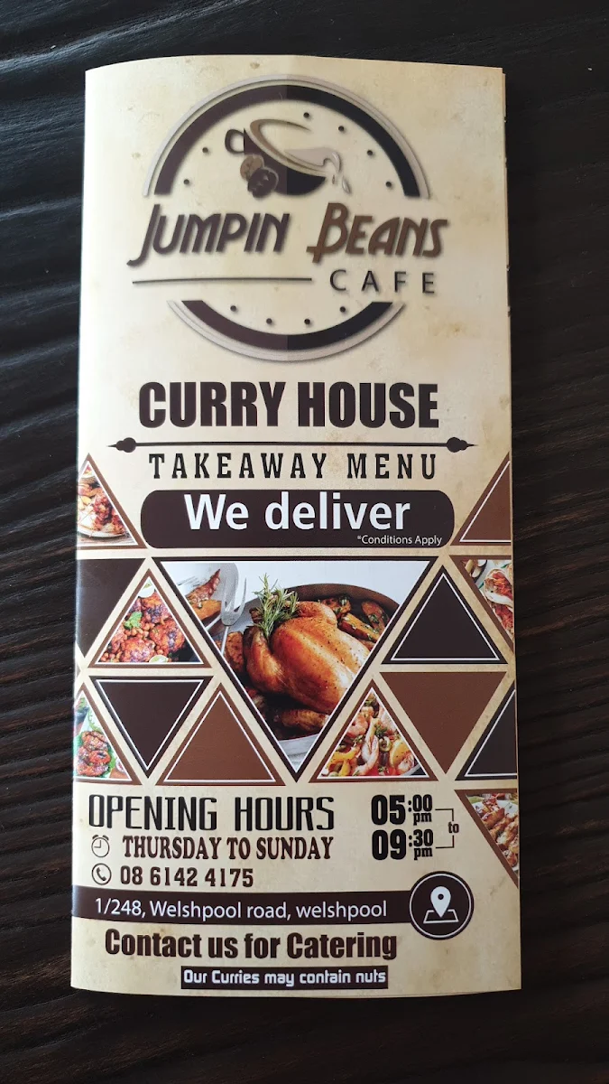 Menu, Jumpin Beans Cafe, Welshpool