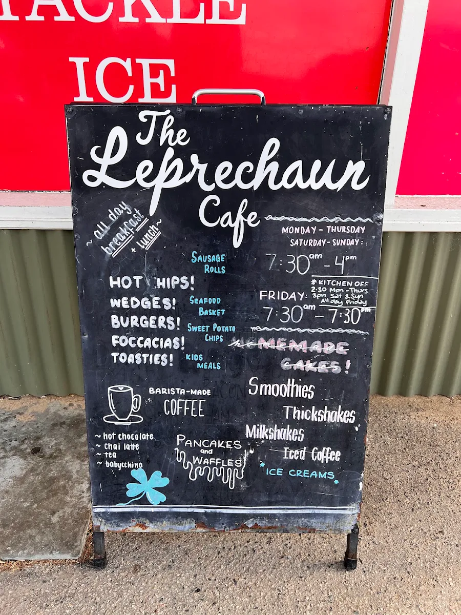 Menu, The Leprechaun Cafe and Takeaway