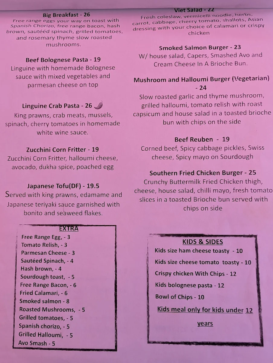 Menu, Black Alchemy Cafe