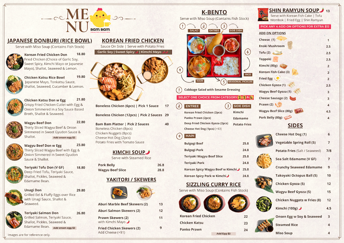 Menu, Bam Bam Korean Fried Chicken & Beer