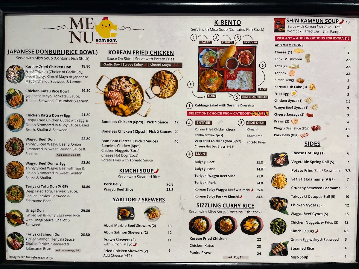 Menu, Bam Bam Korean Fried Chicken & Beer