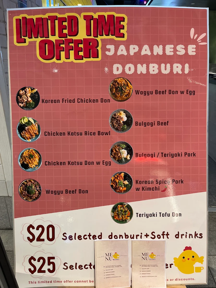 Menu, Bam Bam Korean Fried Chicken & Beer