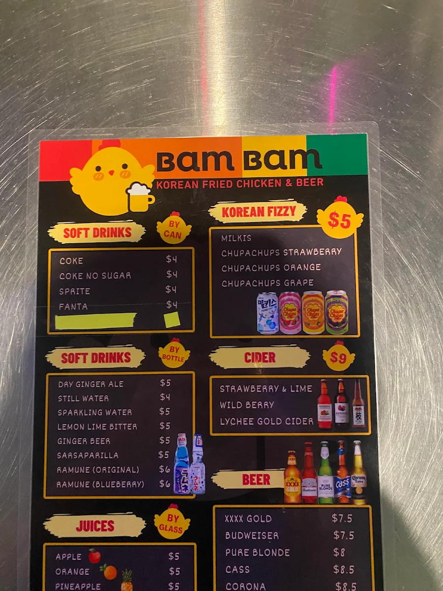 Menu, Bam Bam Korean Fried Chicken & Beer