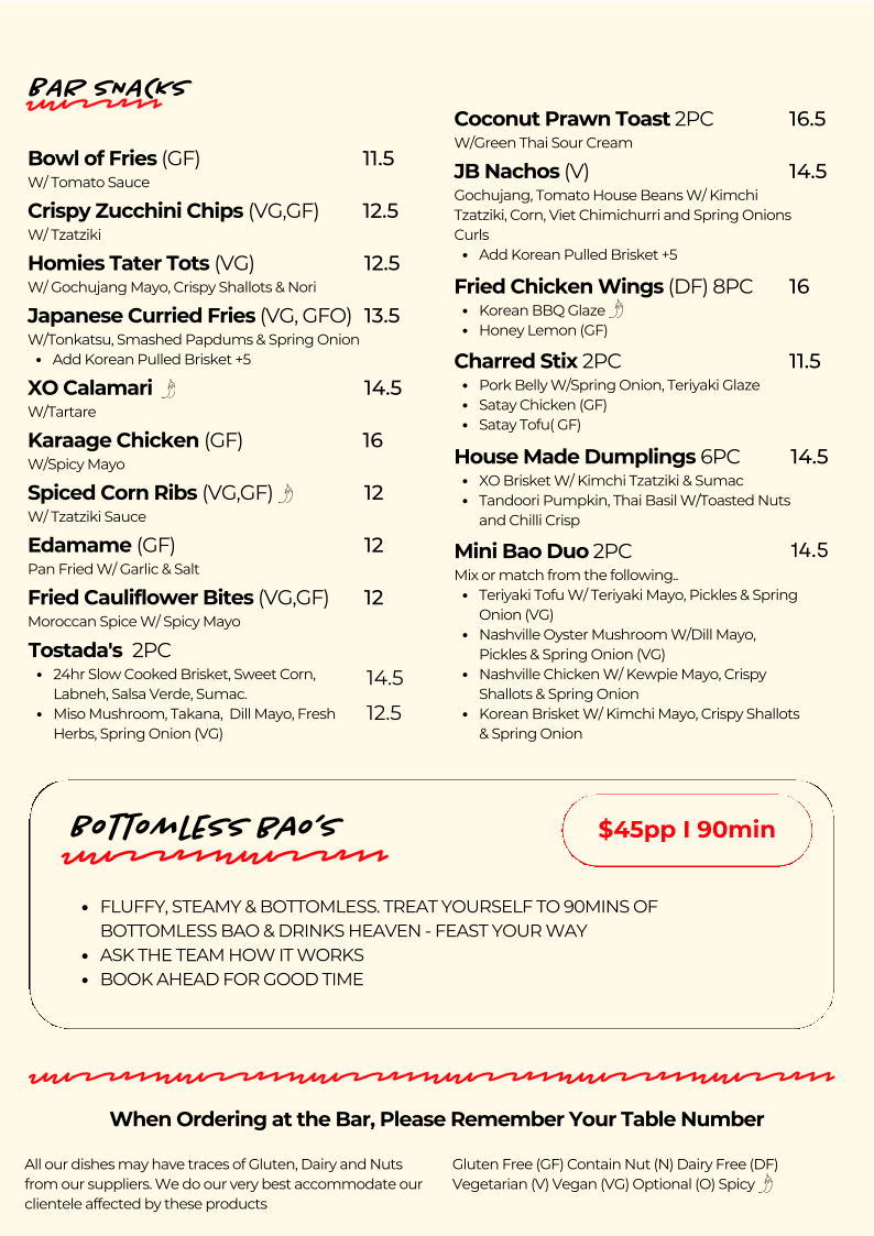 Menu, The Joint Bar
