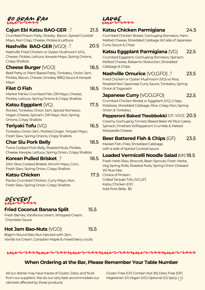 Menu, The Joint Bar