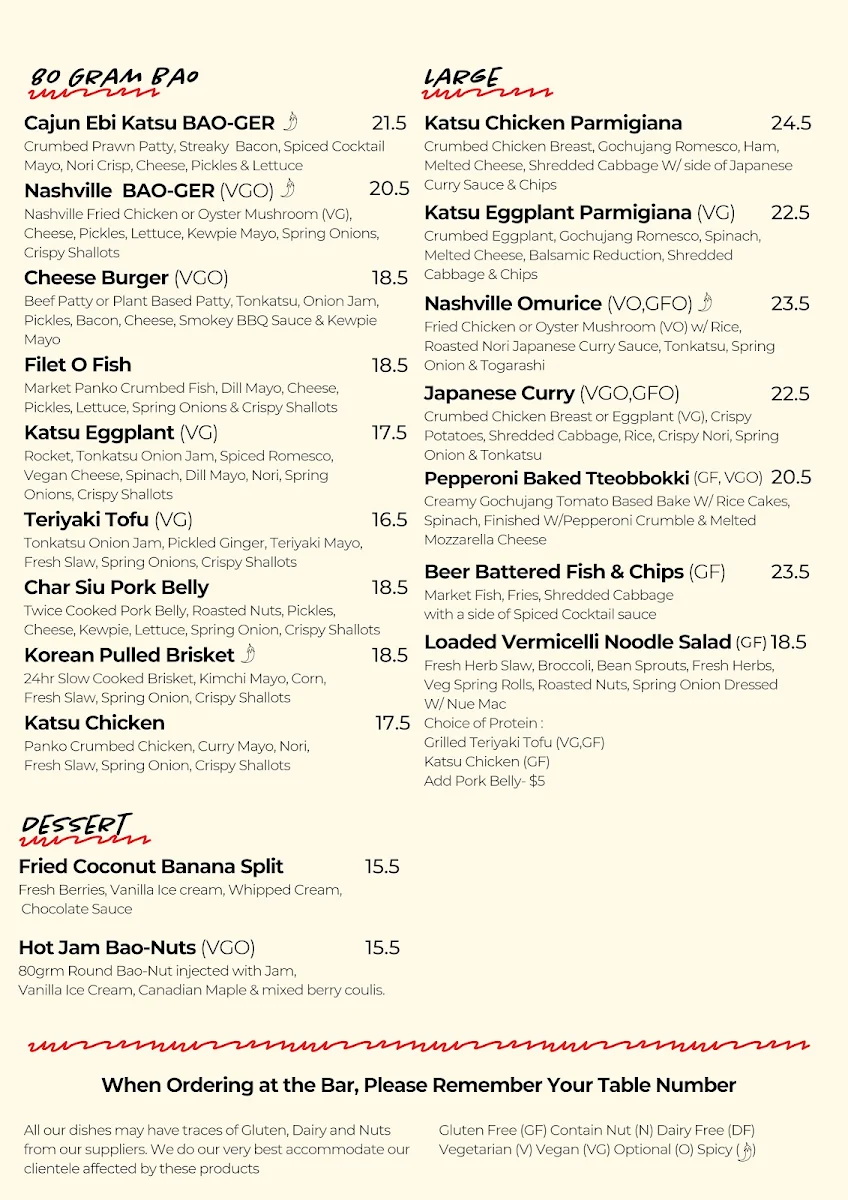 Menu, The Joint Bar