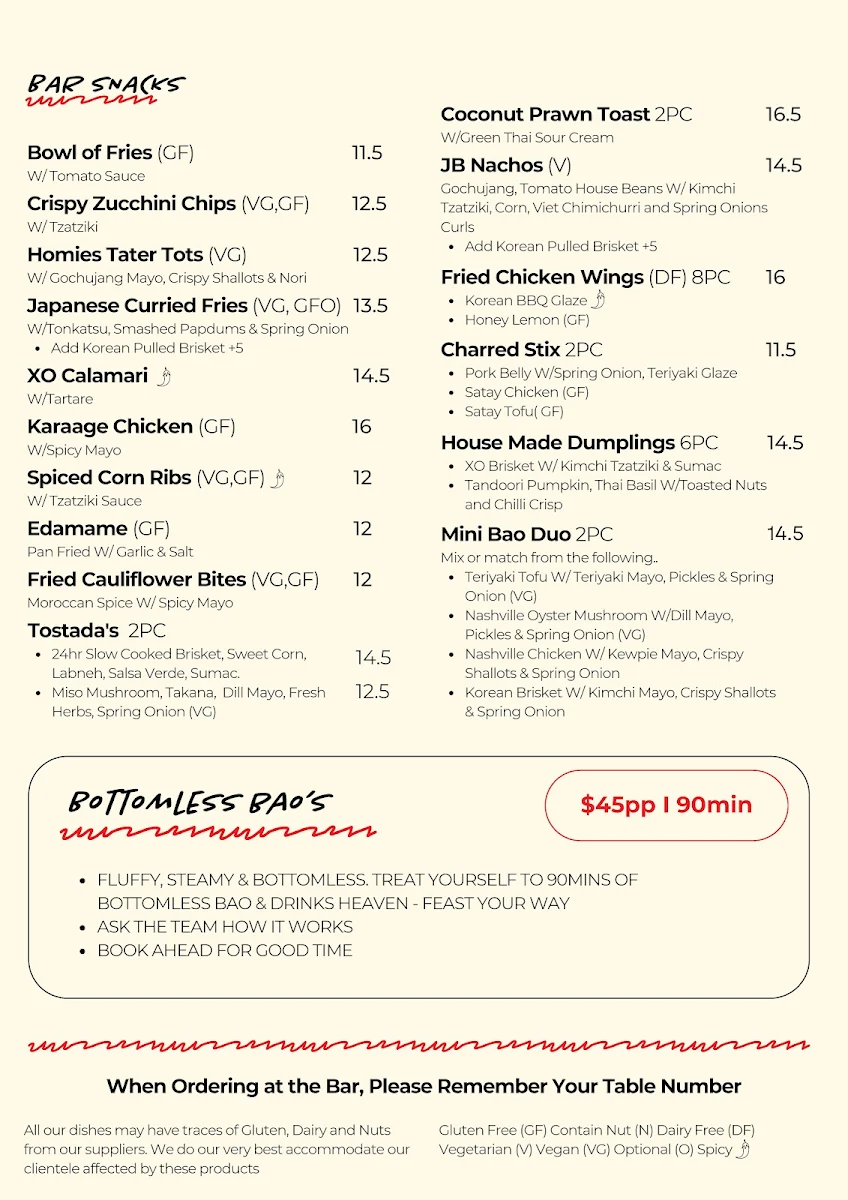 Menu, The Joint Bar