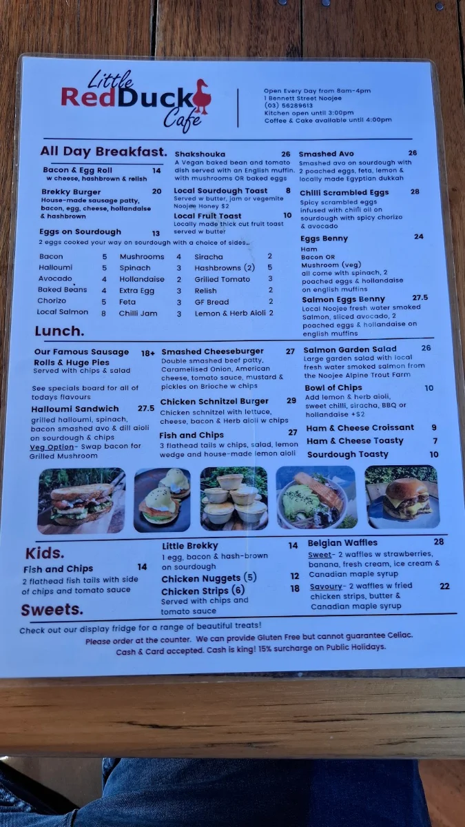 Menu, Little Red Duck Cafe