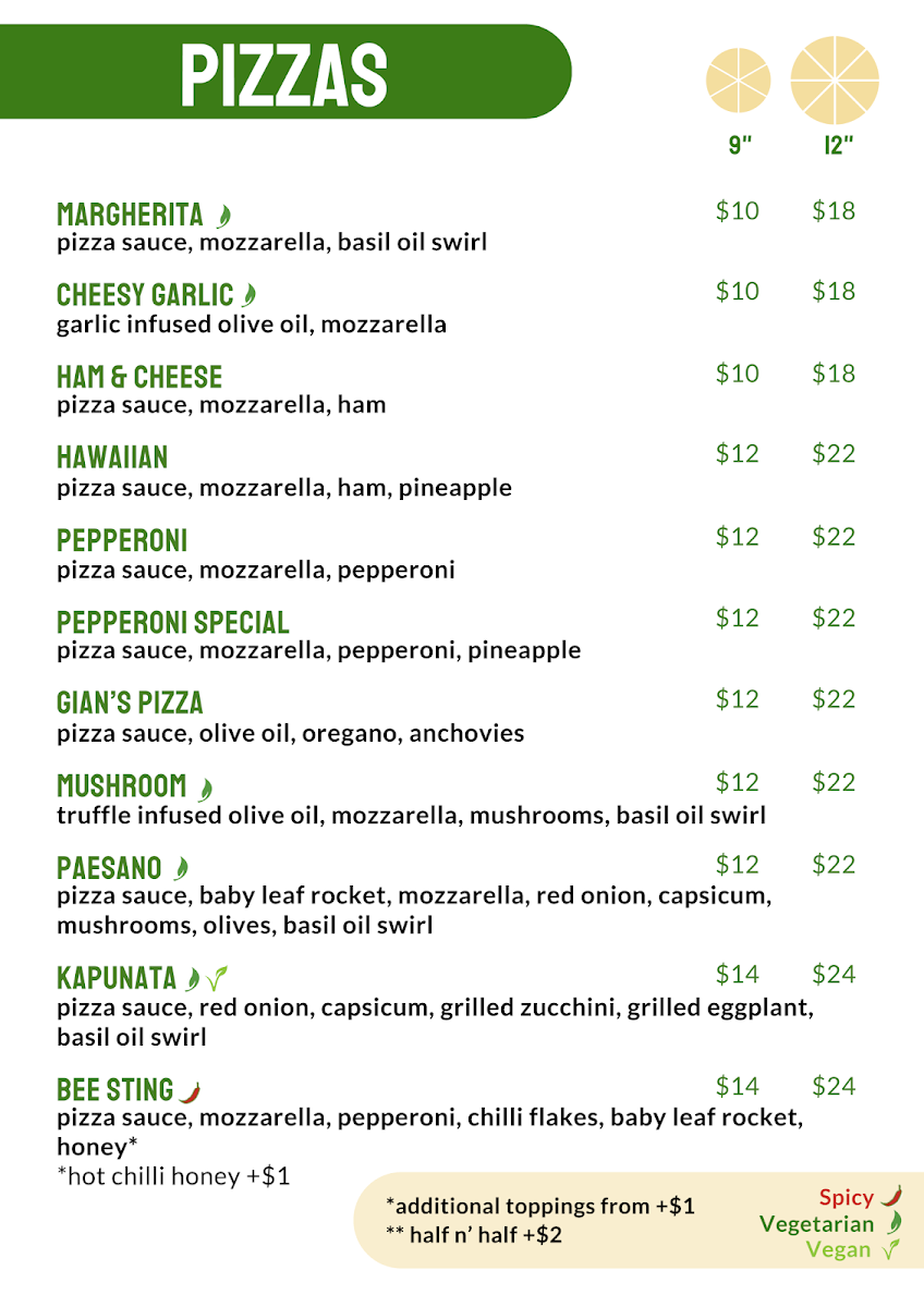 Menu, Fresh Pizza Broken Hill