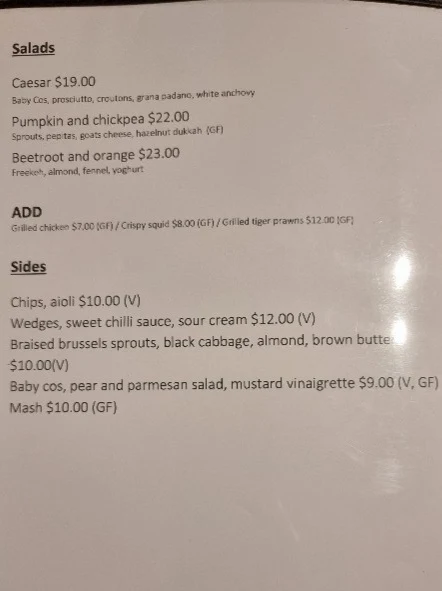 Menu, The Deck Busselton
