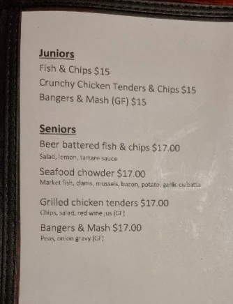 Menu, The Deck Busselton