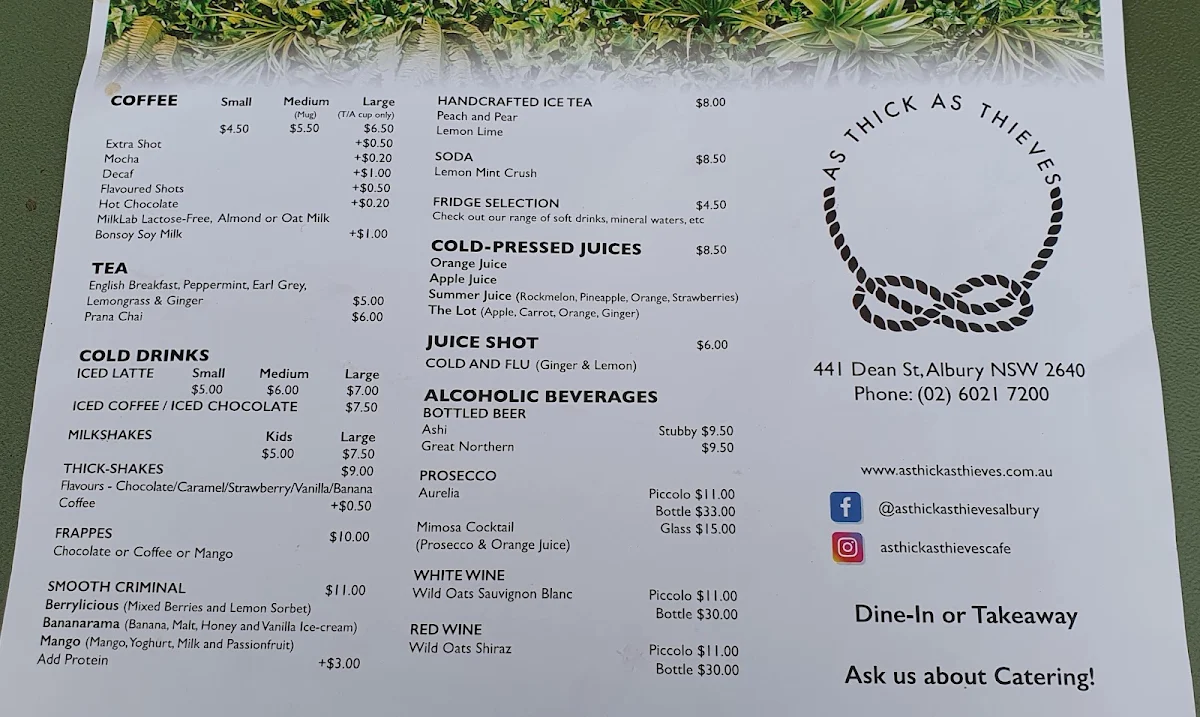 Menu, As Thick As Thieves