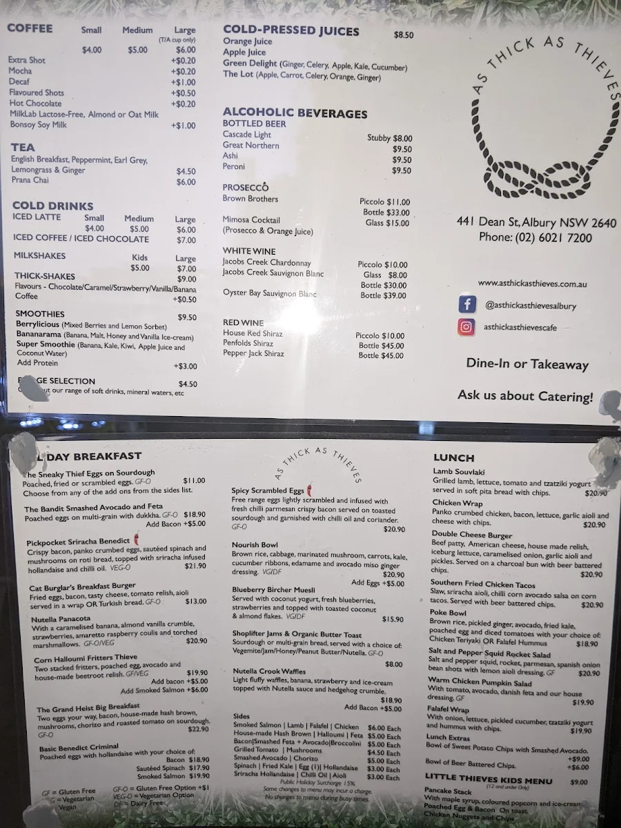 Menu, As Thick As Thieves