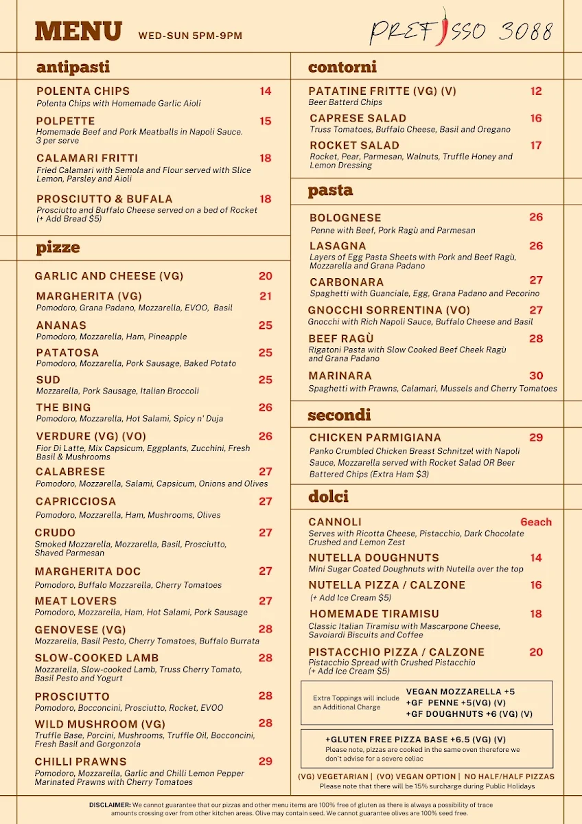 Menu, Prefisso 3088