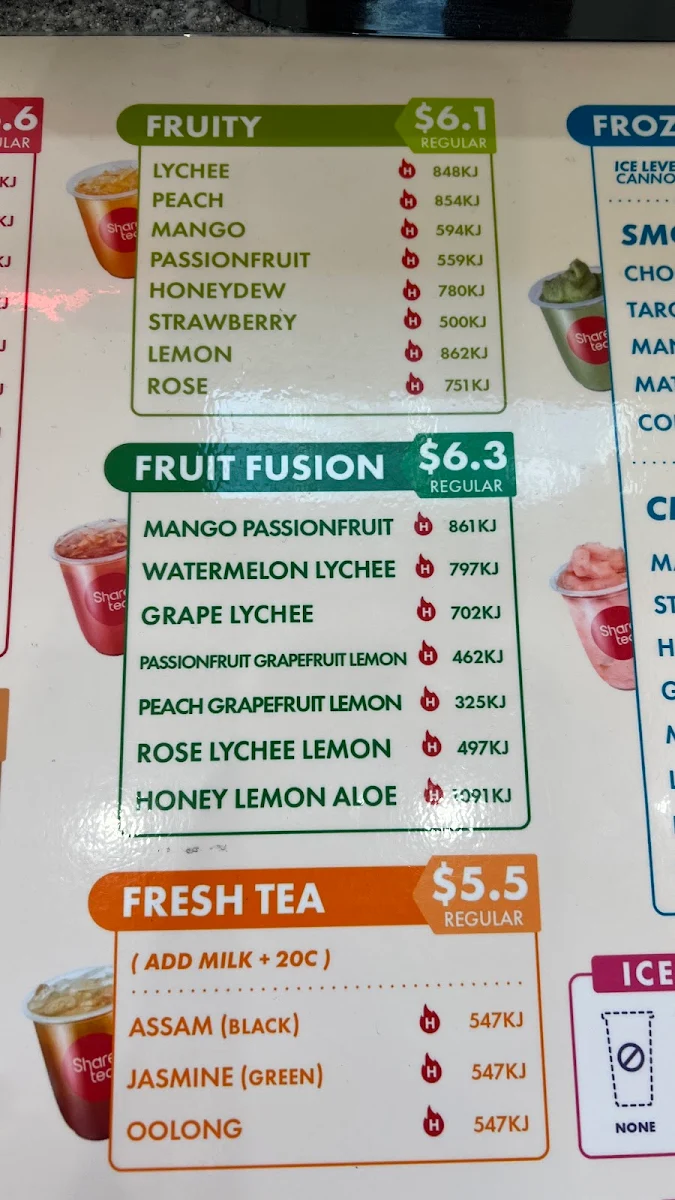 Menu, Sharetea Airport West